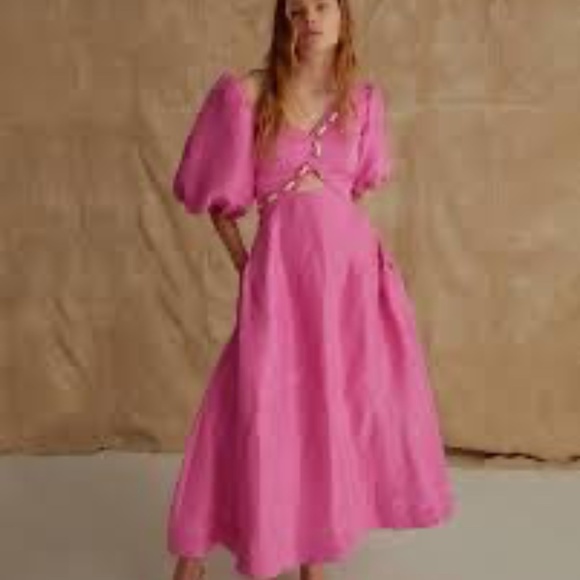 Aje Coda Eyelet Asymmetrical Pink Midi Dress 6 ( AU 10 ) - Picture 1 of 12